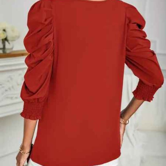 NEW WOMENS BLOUSE RED PUFF SLEEVE - Picture 2 of 2